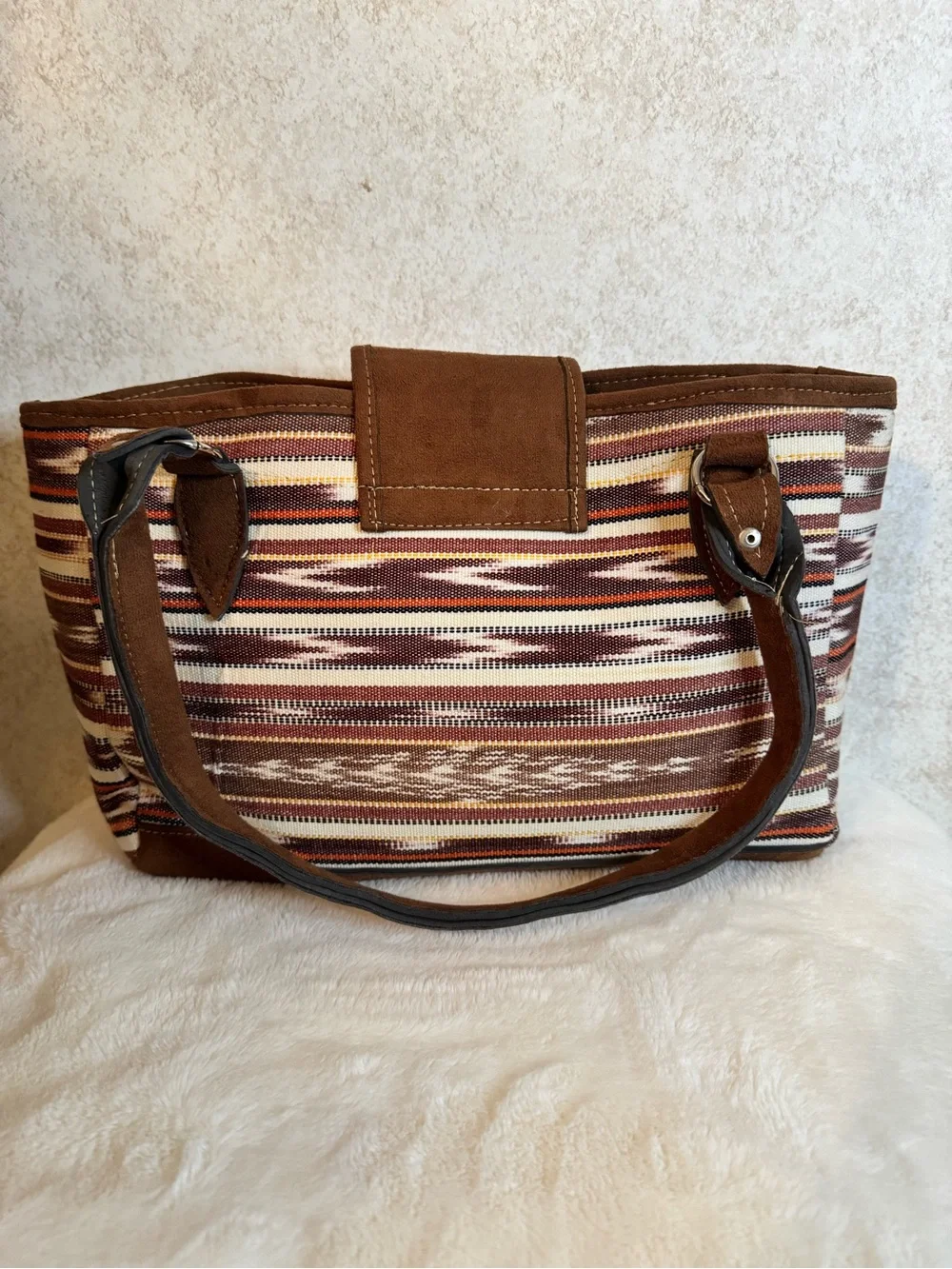 Southwest-Patterned Brown Canvas Tote Bag